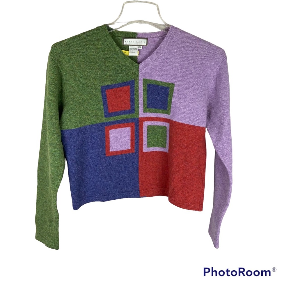 Susan Martin Y2K color block geometric lambs wool sweater